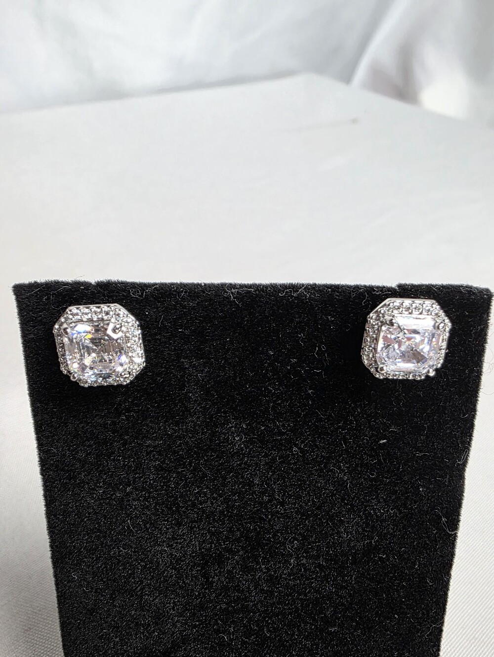 Henri Bendel Pave Stud Earrings Silver Plated Cubic Cut CZ Clear